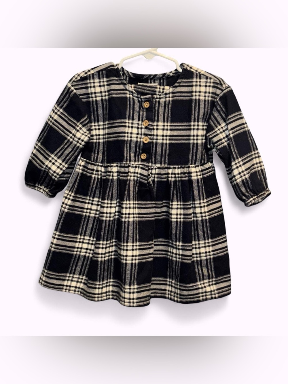 Little Planet by Carter's Cream and Navy Blue Plaid dress -18 months